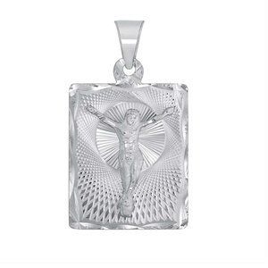 925 STERLING SILVER JESUS CHRIST SQUARED DIAMOND CUT PENDANT